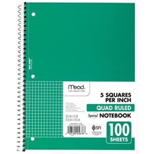 mead spiral notebook, 1-subject, graph ruled paper, 7-1/2" x 10-1/2", 100 sheets, color will vary (05676)