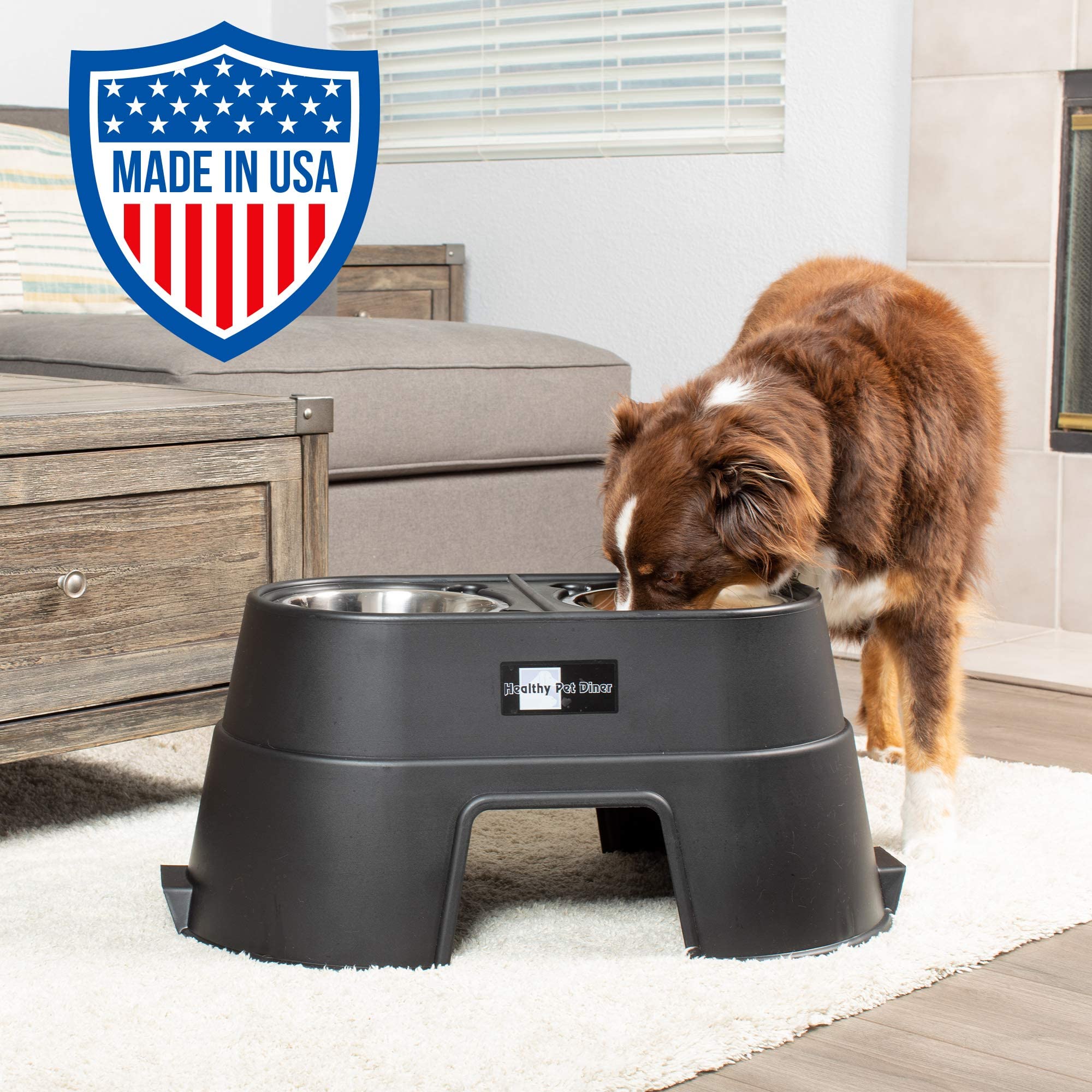 OurPets Comfort Diner Elevated Dog Food Dish (Bowls Available in 4 inches, 8 inches and 12 inches for Large , Medium and Small Dogs), Black, 12-inch