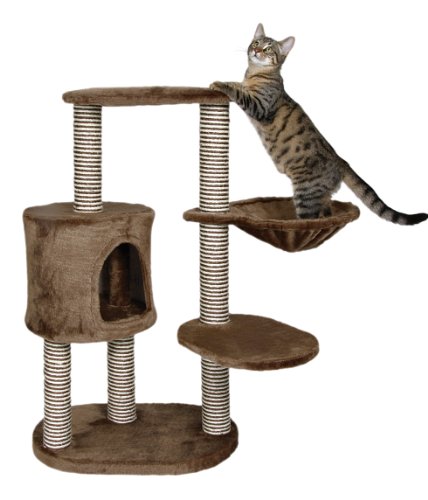 TRIXIE Moriles Brown Cat Tower with Scratching Posts, Condo, Hammock, Padded Platform, cream, Medium (17 x 24 x 39 in.)