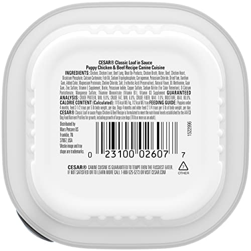 CESAR Puppy Soft Wet Dog Food Classic Loaf in sauce Chicken & Beef Recipe, 3.5 Ounce (Pack of 24) Easy Peel Trays