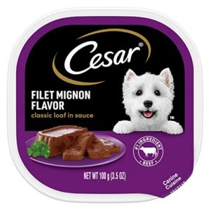 cesar soft wet dog food classic loaf in sauce filet mignon flavor, (24) 3.5 oz. easy peel trays