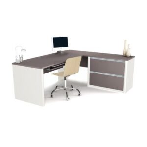 bestar connexion l-shaped desk with lateral file cabinet, 72w, slate/sandstone