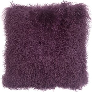 genuine 100% tibetan mongolian sheepskin fur throw pillow with pillow insert (purple, 18x18)