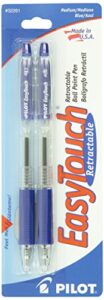 pilot easytouch retractable ball point pens, medium point, blue ink, 2-pack (32261)