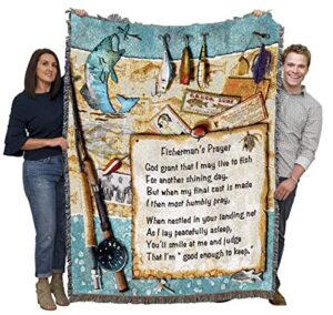 pure country weavers fisherman's prayer blanket - religious lake lodge cabin gift tapestry throw woven from cotton - made in the usa (72x54)