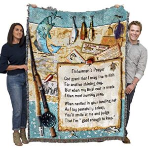 Pure Country Weavers Fisherman's Prayer Blanket - Religious Lake Lodge Cabin Gift Tapestry Throw Woven from Cotton - Made in The USA (72x54)