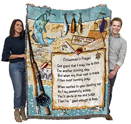 Pure Country Weavers Fisherman's Prayer Blanket - Religious Lake Lodge Cabin Gift Tapestry Throw Woven from Cotton - Made in The USA (72x54)