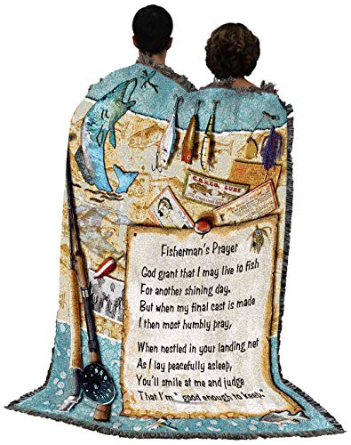 Pure Country Weavers Fisherman's Prayer Blanket - Religious Lake Lodge Cabin Gift Tapestry Throw Woven from Cotton - Made in The USA (72x54)