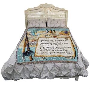 Pure Country Weavers Fisherman's Prayer Blanket - Religious Lake Lodge Cabin Gift Tapestry Throw Woven from Cotton - Made in The USA (72x54)