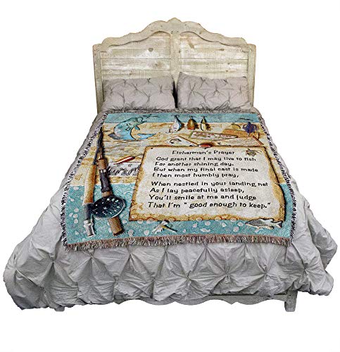 Pure Country Weavers Fisherman's Prayer Blanket - Religious Lake Lodge Cabin Gift Tapestry Throw Woven from Cotton - Made in The USA (72x54)