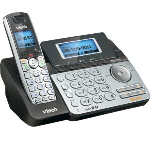 vtech ds6151 2-line cordless phone system for home or small business with digital answering system & mailbox on each line, black/silver 5" x 8.5" x 6.5" x 4.8"