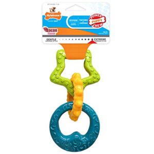 Nylabone Puppy Power Rings Chew Toy - Tough and Durable Puppy Chew Toy for Teething - Puppy Supplies - Bacon Flavor, Small (1 Count)