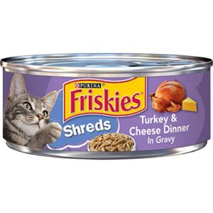 purina friskies gravy wet cat food, shreds turkey & cheese dinner - (24) 5.5 oz. cans