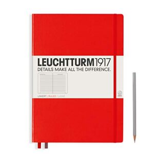 leuchtturm1917 - notebook hardcover master classic a4+ - 235 numbered pages for writing and journaling (red, ruled)