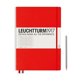 LEUCHTTURM1917 - Notebook Hardcover Master Classic A4+ - 235 Numbered Pages for Writing and Journaling (Red, Ruled)