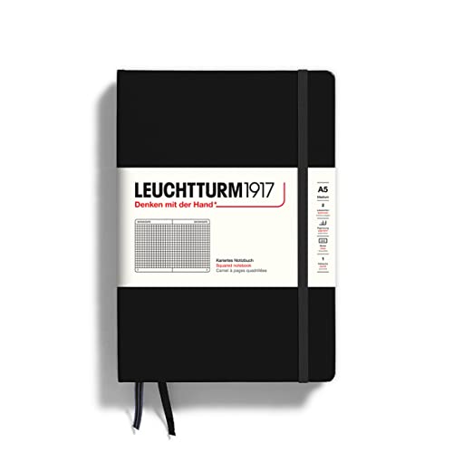 LEUCHTTURM1917 - Notebook Hardcover Medium A5-251 Numbered Pages for Writing and Journaling (Black, Squared)