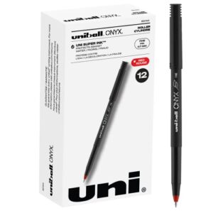 uni-ball onyx stick fine point roller ball pens, 12 red ink pens(60144)