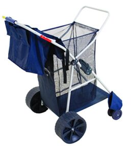 rio brands wonder wheeler deluxe beach utility foldable cart with removable storage tote, navy