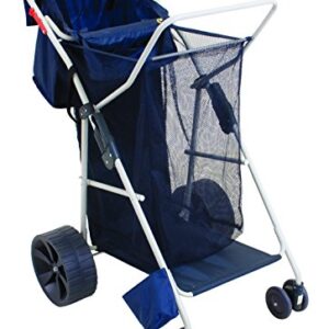 Rio Brands Wonder Wheeler Deluxe Beach Utility Foldable Cart with Removable Storage Tote, Navy