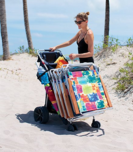 Rio Brands Wonder Wheeler Deluxe Beach Utility Foldable Cart with Removable Storage Tote, Navy