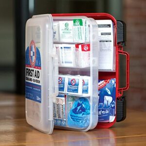 First Aid Kit Hard Red Case 326 Pieces Exceeds OSHA and ANSI Guidelines 100 People - Office, Home, Car, School, Emergency, Survival, Camping, Hunting and Sports