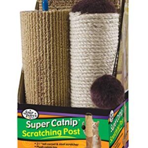 Four Paws Super Catnip Cat Scratching Post, Sisal and Carpet Scratching Post Brown 21 Inches Tall - Brown