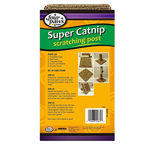 Four Paws Super Catnip Cat Scratching Post, Sisal and Carpet Scratching Post Brown 21 Inches Tall - Brown