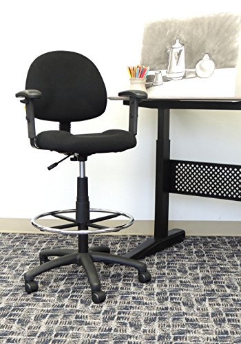 Boss Office Products Ergonomic Works Drafting Chair with Adjustable Arms in Black, 250