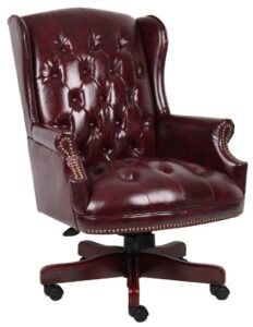 boss office products wingback traditional chair vinyl in burgundy