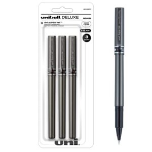 uni-ball deluxe rollerball pens, micro point (0.5mm), black, 3 count