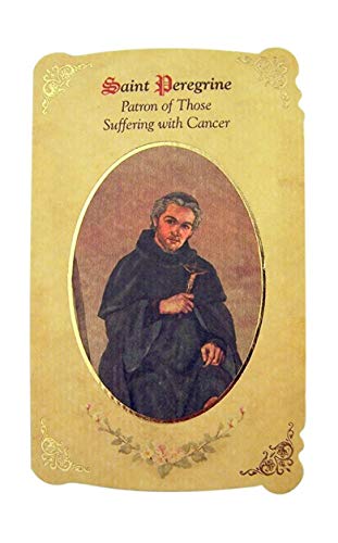 Silver Tone Saint Peregrine Patron of Those Suffering with Cancer Medal and Holy Card, 1 Inch