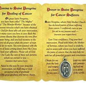 Silver Tone Saint Peregrine Patron of Those Suffering with Cancer Medal and Holy Card, 1 Inch