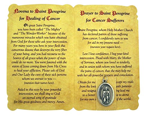 Silver Tone Saint Peregrine Patron of Those Suffering with Cancer Medal and Holy Card, 1 Inch