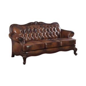 coaster home furnishings victoria classic rolled arm sofa tri-tone warm brown, 36.5"l x 87"w x 36.25"h (500681)