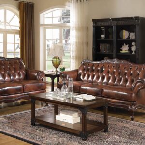 Coaster Home Furnishings Victoria Classic Rolled Arm Sofa Tri-tone Warm Brown, 36.5"L x 87"W x 36.25"H (500681)