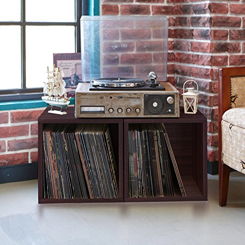 Way Basics Vintage Storage Blox Cube Organizer Shelf (Fits 65-70 Vinyl Records), Espresso