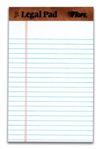 tops the legal pad legal pad, 5 x 8 inches, perforated, white, narrow rule, 50 sheets per pad, 5 pads per pack (75008)