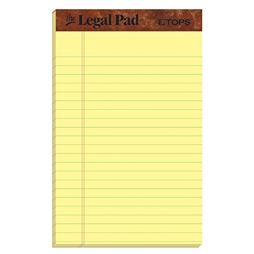 TOPS The Legal Pad Writing Pads, 5" x 8", Jr. Legal Rule, Canary Paper, 50 Sheets, 5 Pack (75017)