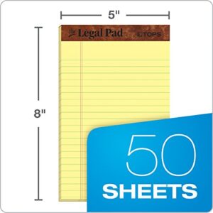 TOPS The Legal Pad Writing Pads, 5" x 8", Jr. Legal Rule, Canary Paper, 50 Sheets, 5 Pack (75017)