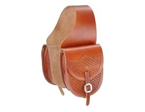 tough 1 leather saddle bag with basket stamp, med. tan, 6 1/2" x 9 1/2"