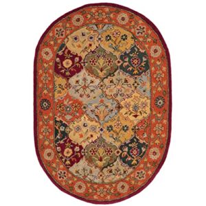 safavieh heritage collection 4'6" x 6'6" oval multi / red hg510b handmade traditional oriental premium wool area rug