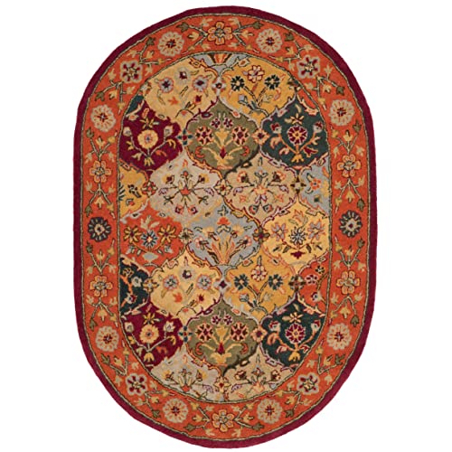 SAFAVIEH Heritage Collection 4'6" x 6'6" Oval Multi / Red HG510B Handmade Traditional Oriental Premium Wool Area Rug