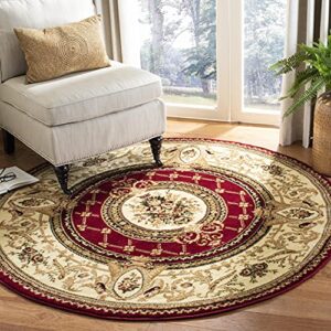 safavieh lyndhurst collection 5'3" round red / ivory lnh223b traditional european non-shedding dining room entryway foyer living room bedroom area rug