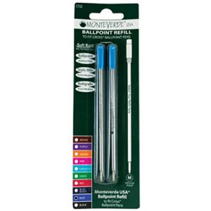 Monteverde Ballpoint Refill to Fit Cross Ballpoint Pens, Medium Point, Soft Roll, Blue, 2 per Pack (C132BU)