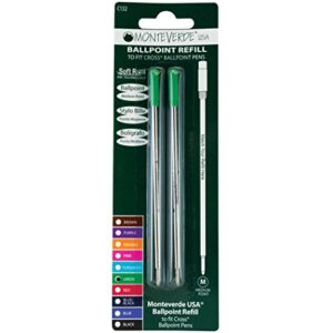 Monteverde Ballpoint Refill to Fit Cross Ballpoint Pens, Medium Point, Soft Roll, Green, 2 per Pack (C132GN)