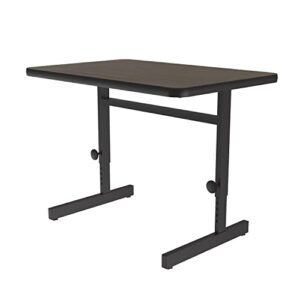 correll 24"x48" rectangular adjustable height training table, computer work station desk walnut hp laminate top, heavy duty steel frame (csa2448-01)