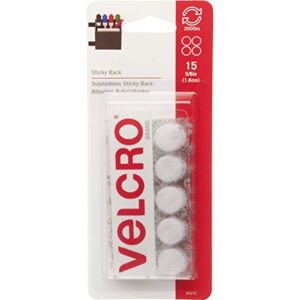 velcro brand sticky back hook and loop fasteners, perfect for home or office, 5/8", pack of 15, white, coins
