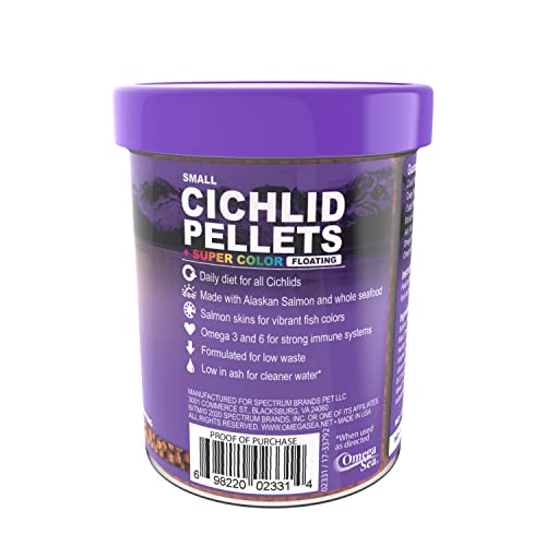 Omega One Super Color Floating Cichlid Pellets, 3mm Small Pellets, 3.5 oz Container