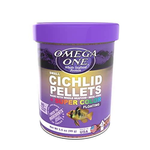 Omega One Super Color Floating Cichlid Pellets, 3mm Small Pellets, 3.5 oz Container