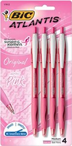 bic vcgap4sgk-pnk susan g komen atlantis retractable ball pen, medium point (1.0 mm), pink, 4-count
